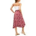 thumbnail image 6 of Liacowi Women Juniors High Waist Midi Skirt Summer Casual Floral Print Irregular Ruffle Hem Side Tie Beach Party Skirt, 6 of 8