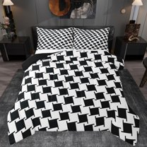 Manfei Abstract Rhombus Print Full Size Comforter Sets,Modern Geometric Bedding Comforter Set,White Black Bedding Sets For Teens,Super Cozy Room Decor Reversible,3 Pieces