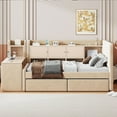 thumbnail image 2 of MODERNLUXE Twin Size Daybed with 2 Drawers, L-Shaped Platform Bed Frame with Storage Shelves,Cabinets & Side Table, Twin Bed for Living Room Bedroom,Beige, 2 of 7