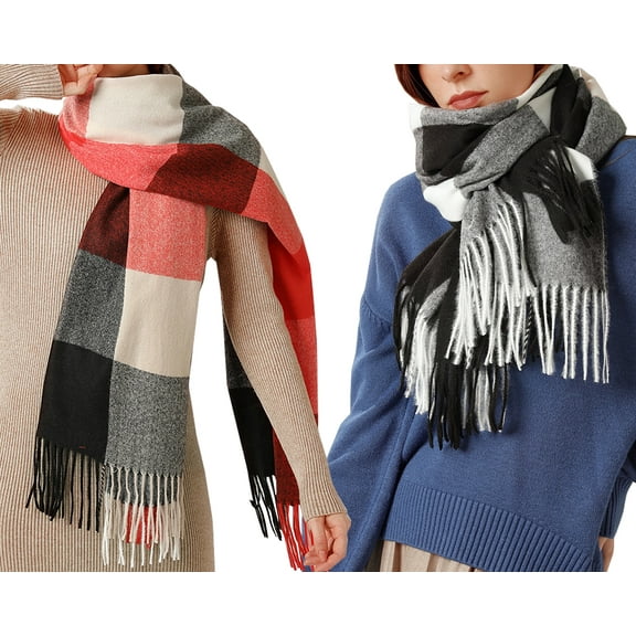 Curve Muse Women’s Large Winter Shawl Scarf with Tassel-2 Pack-Pack C