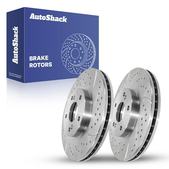 AutoShack Front Vented Drilled & Slotted Silver Zinc Coated Brake Rotors 2-PC Set Replacement for 2003-2012 Honda Accord 2003-2008 Honda Pilot 1999-2008 Acura TL SilverShield Pro 11.81" (300 mm)