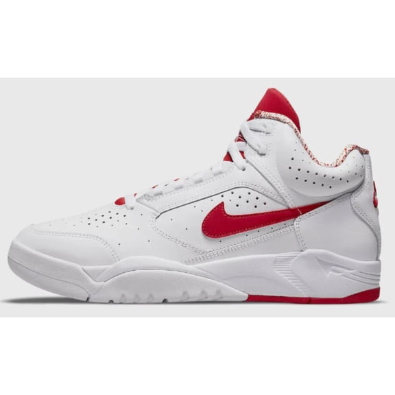 NIKE; Basketball Air Flight Lite Mid Shoes, White & Red, 12.5