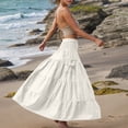 thumbnail image 5 of Ohufall Flowy Boho Maxi Skirt for Women Summer Solid Casual A-Line Ruffle Swing Beach Long Skirt Fashion Pleated Elastic High Waist Tiered Ankle-Length Skirt with Pockets, 5 of 9