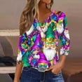 thumbnail image 2 of Giftesty Women's Carnival Print V Neck Button Sequin Loose 3/4 Sleeve Casual T-Shirt for Holiday Daily Wear, 2 of 5