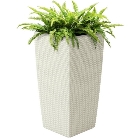 Best Choice Products 11x11in Self Watering Wicker Planter for Indoor, Outdoor, Backyard w/ Water Level Indicator, Rolling Wheels - (Best Plants For Backyard)