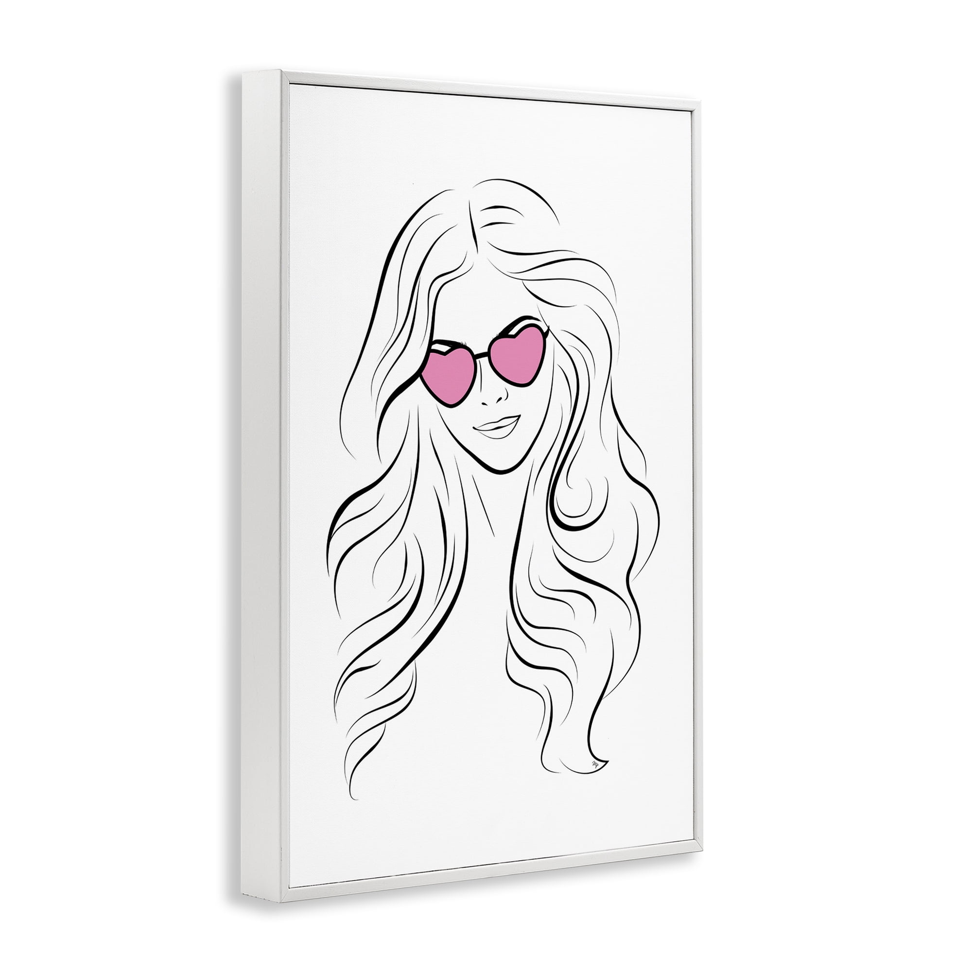 Stupell Industries Leila Pink Heart Sunglasses White Framed Giclee Art, design by Martina Pavlova
