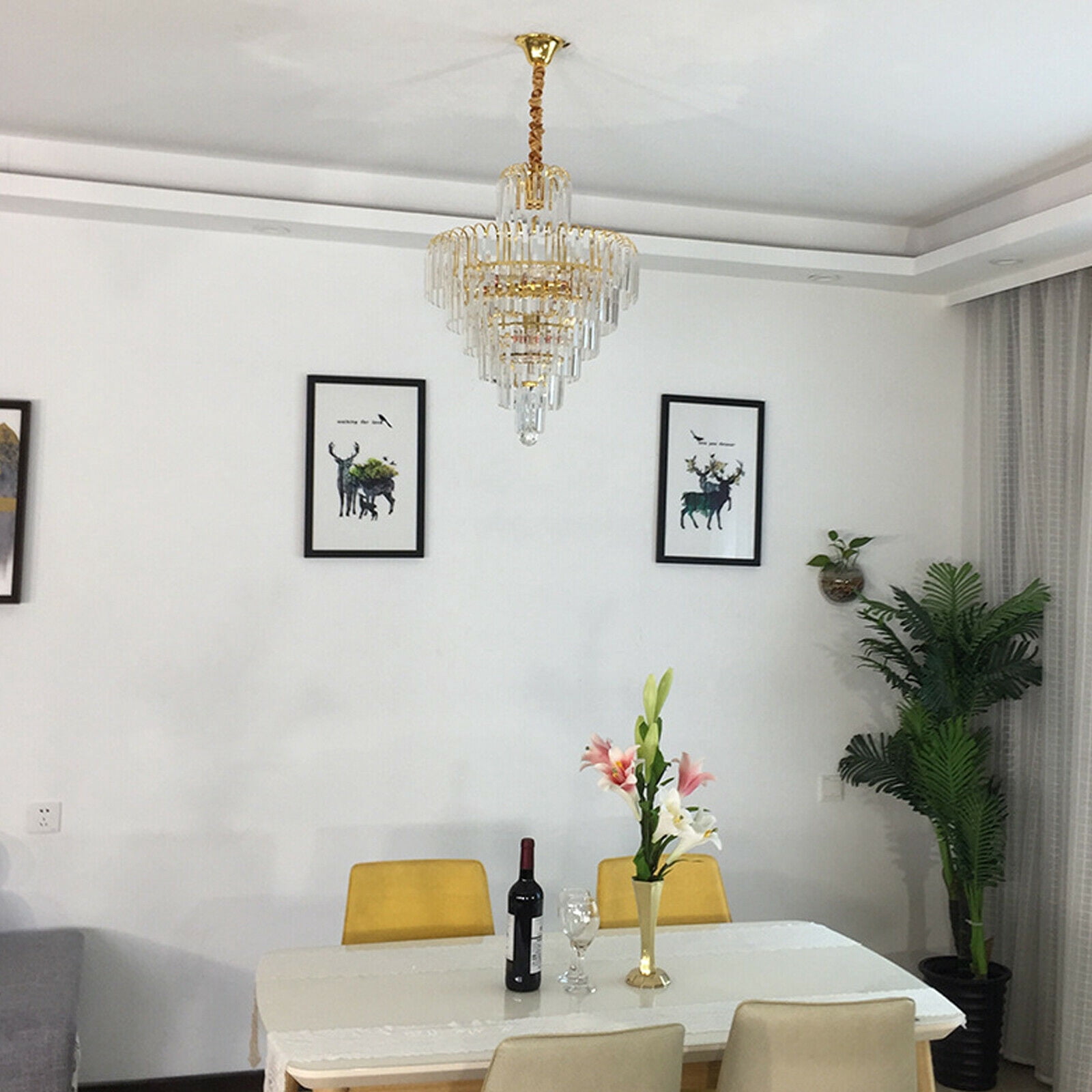 Fichiouy Modern Crystal Ceiling Lamp K9 Crystal Chandelier Pendant Fixture for Living Room Gold