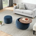 thumbnail image 2 of Round Storage Ottoman, 2 in 1 Function, Work as End table and Ottoman,with small seat,Dark blue(25"x25"x14.7"), 2 of 12