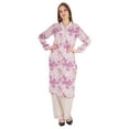 thumbnail image 4 of Bimba Printed Straight Kurti For Women Casual Summer Wear V-Neck W/ Lace Tunic Designer Kurta, 4 of 6