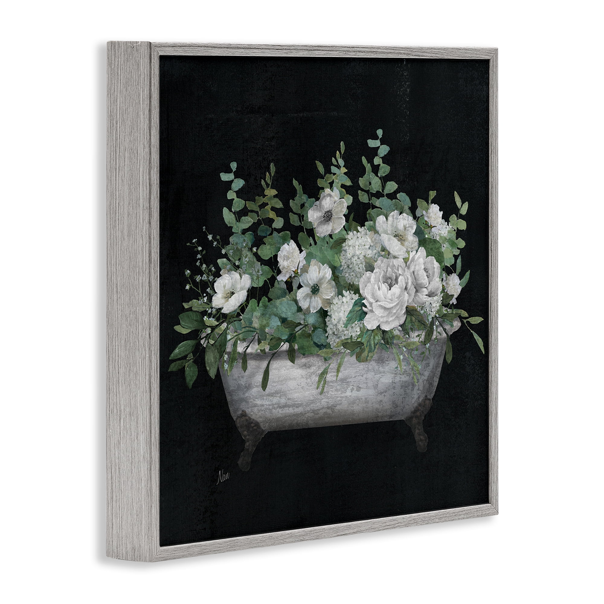 Stupell Industries Rustic Floral Bathtub Typography Painting Gray Framed Art Print Wall Art, 17 x 17