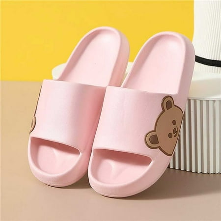 

QWZNDZGR Winter Warm Waterproof Men Slippers Cartoon Bear Furry Non-Slip Sole Plush Home Cotton Shoes Indoor Outdoor Thick Heel Slides