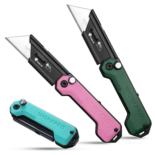 Paquete de 3 cuchillos utilitarios plegables WORKPRO con mango G10