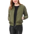 thumbnail image 6 of INSPIRE CHIC Women's Stand Collar Zip Up Raglan Sleeves Bomber Quilted Jacket XS Green, 6 of 7