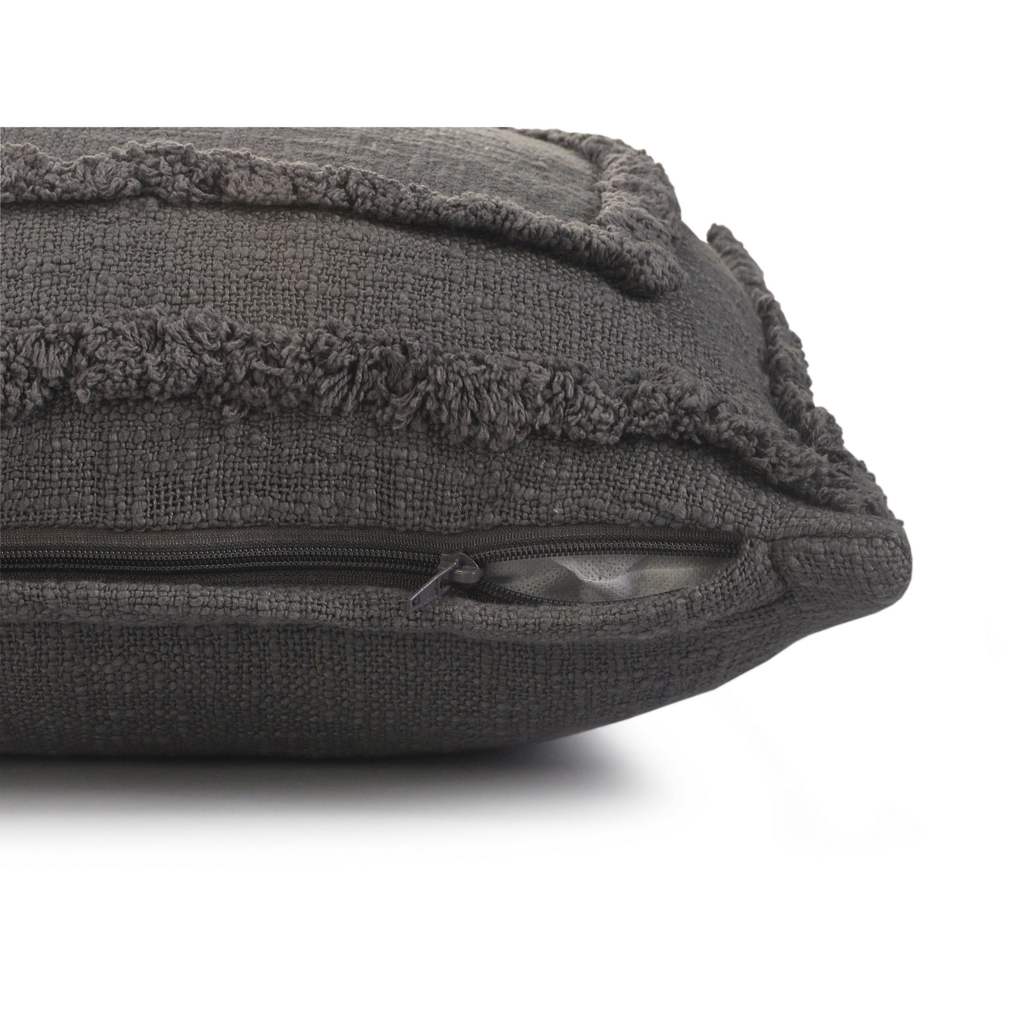 Laddha Home Designs Geometric Bordered Loomed Rectangular Cotton Lumbar Pillow Cover - 24" - Gray
