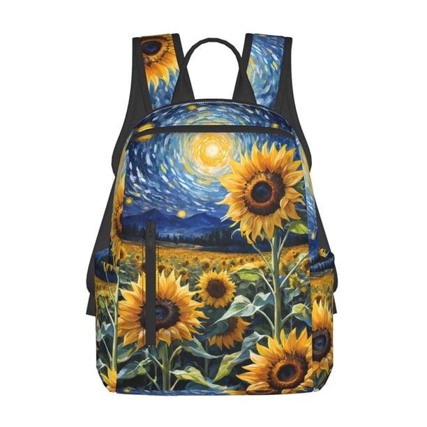 Disketp Starry Sky Sunflower Mochila Ligera e Impermeable, Mochila de Día Resistente para Viajes, Senderismo y Uso Diario para Hombre y Mujer