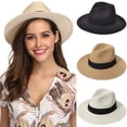 thumbnail image 1 of D-GROEE Straw Hat for Women Beach Hats Summer Sun Wide Brim Floppy Fedora Cap, 1 of 6