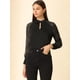 thumbnail image 2 of Blusa de satén transparente Allegra K con cuello de ojo de cerradura de manga larga para mujer Negro S, 2 of 6