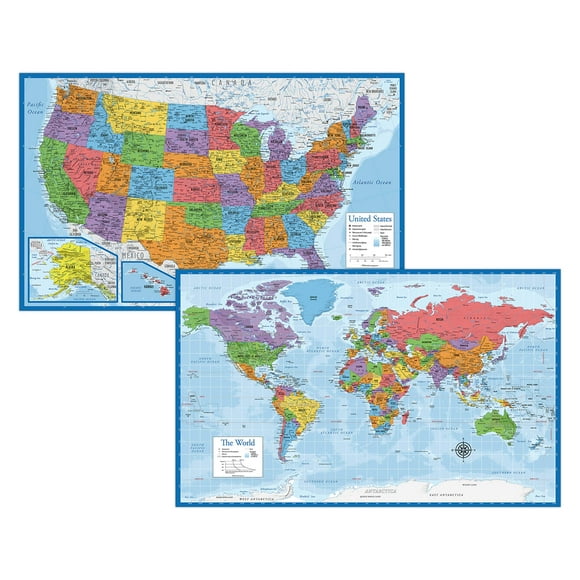 Set de pósters Palace Learning con mapa laminado del mundo y los Estados Unidos, 18 x 29