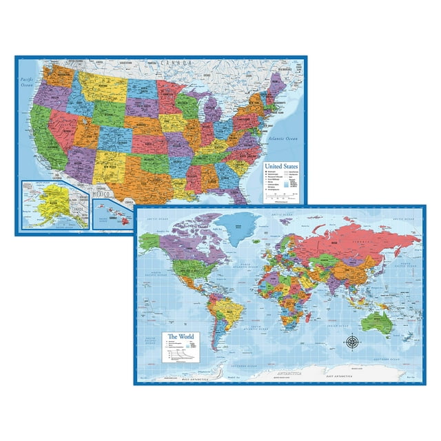 Set de pósters Palace Learning con mapa laminado del mundo y los Estados Unidos, 18 x 29