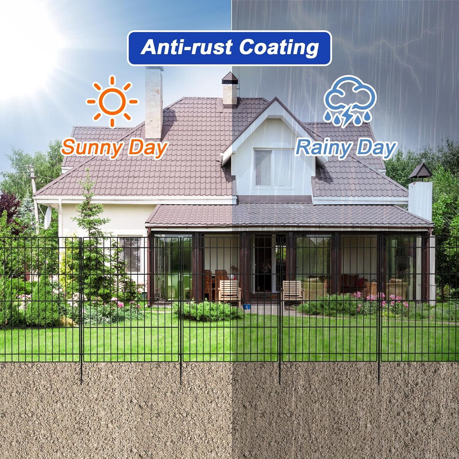 Decorative Garden Fence 6 Panels 11.8ft x 30in Rustproof No- Metal Fencing for Yard Outdoor