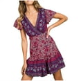 thumbnail image 1 of Vestido de Boho Floral Manga Corta Vestida de Cuello en V Mini Vestido de Vestir de Verano en Vestino de Verano Playa Estampado Floral Bohemio Vestido Navideño Odeerbi ODB113363, 1 of 8