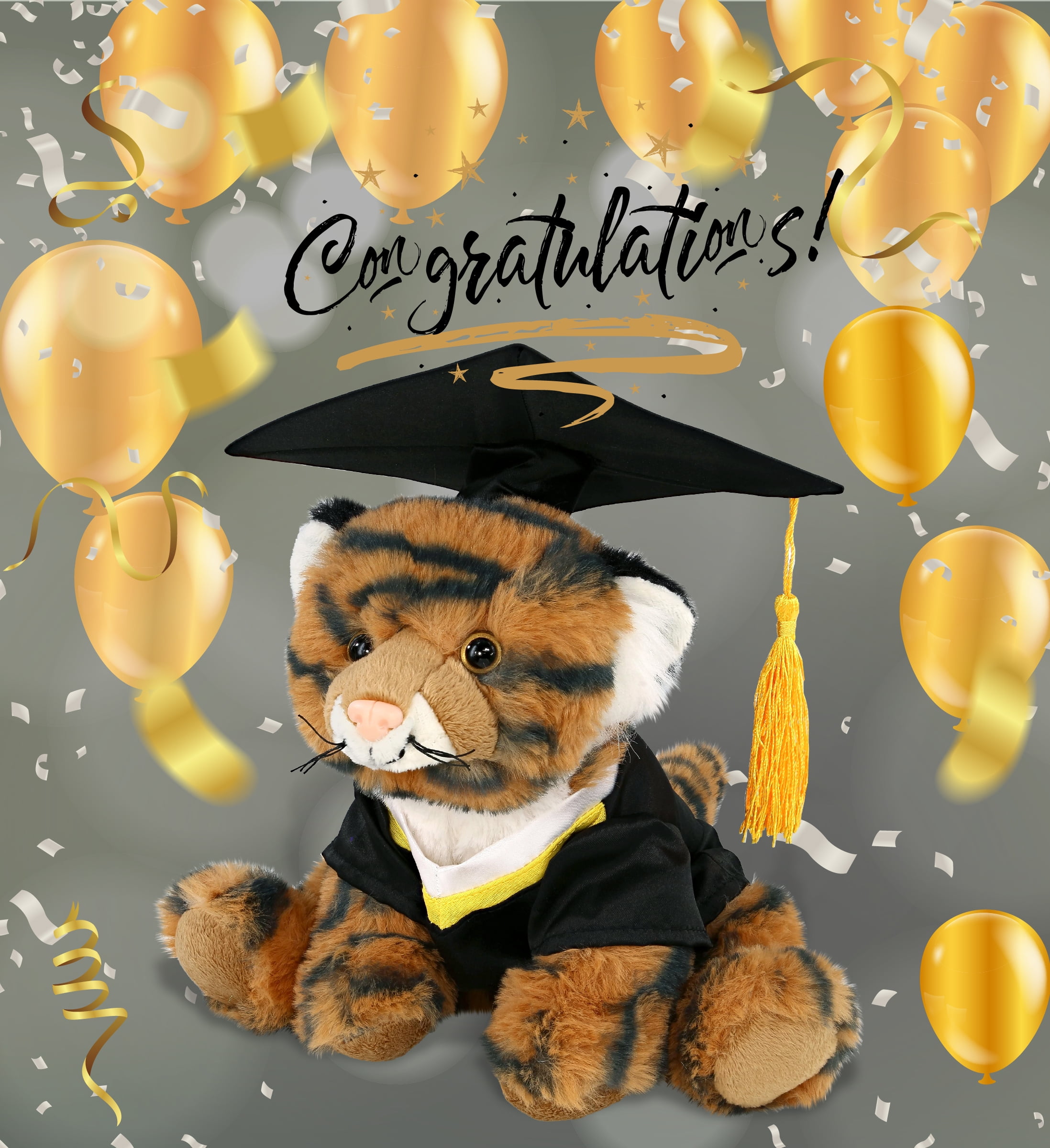 DolliBu Squat Tiger Graduation Plush Toy - Soft Tiger Plush Graduation Stuffed Animal Dress Up with Gown & Cap with Tassel Outfit - Congratulatory Graduation Gift - 8 Inches