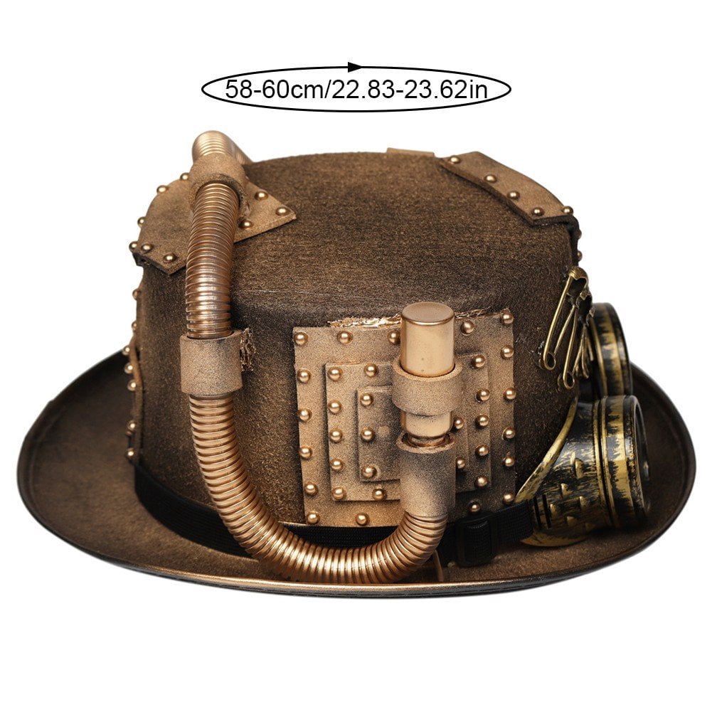 Jiibva Unisex Victorian Steampunk Top Hat with Goggles Bowler Hat for Men Women Carnival Halloween Party