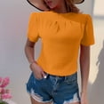 thumbnail image 2 of Olyvenn Stylish Womens Dressy Casual Blouses Business Work Tops Summer Puff Short Sleeve Shirts Crew Neck Waffle Kint Tshirts Yellow XL, 2 of 7