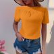 thumbnail image 2 of Blusas de Manga Corta para las Mujeres de la Moda Color Sólido Botón de Verano con Cuello Redondo, Poliéster, 2 of 7