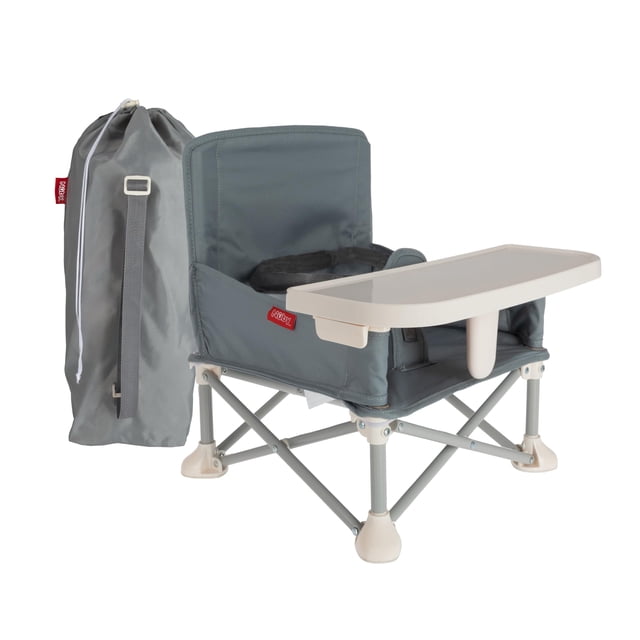 Nuby Easy Go Asiento elevador emergente con bandeja extraíble - 6+ meses - Asiento elevador portátil para piso para uso interior/exterior - Correas ajustables de seguridad de 3 puntos - Incluye bolsa