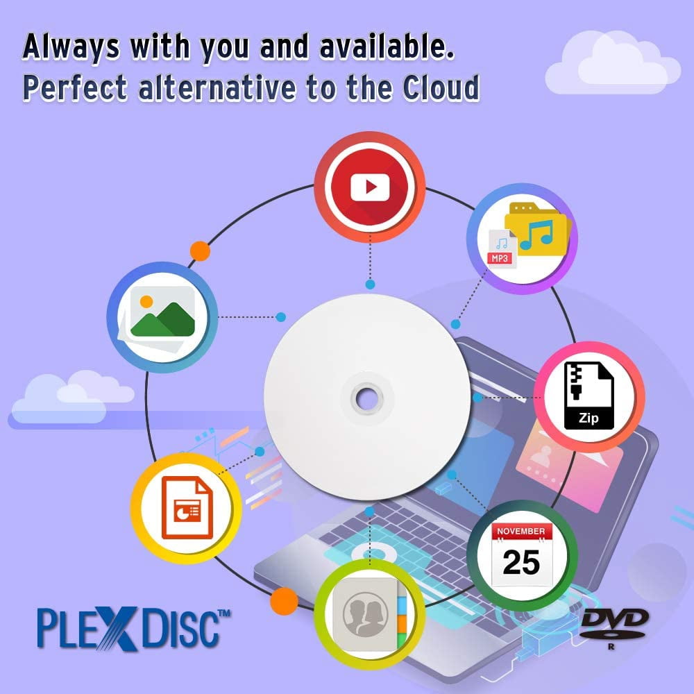 PlexDisc 632-C14 16x 4.7 GB Liquid Defense Plus White Inkjet Hub Printable DVD-R, Pack of 50