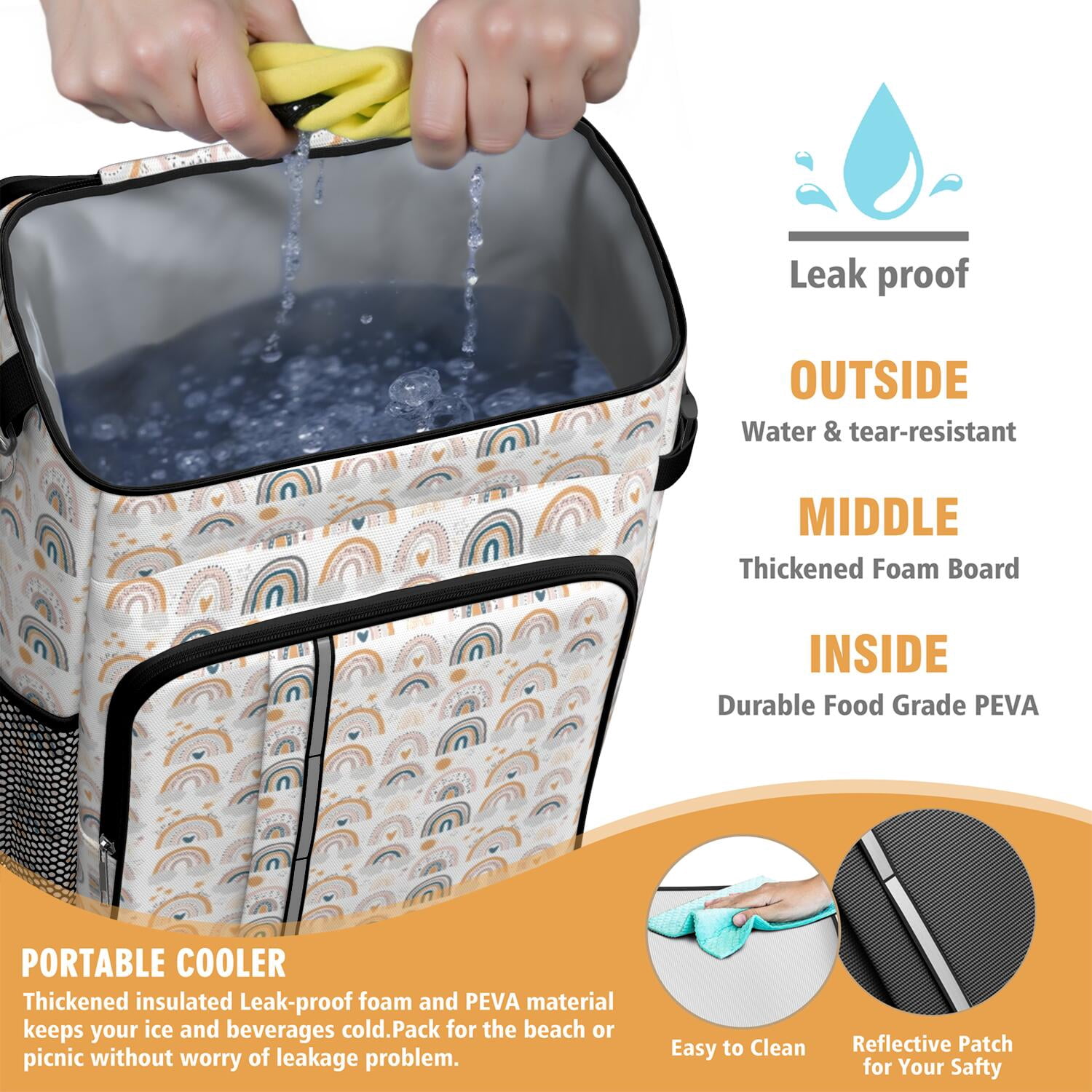 Travel Cooler Bag - Boho Bohemia Rainbow Camping Beer Cooler Backpack with Bottle Opener- Waterproof Insulated Picnic Backpacks - Cooler Bag for Beach