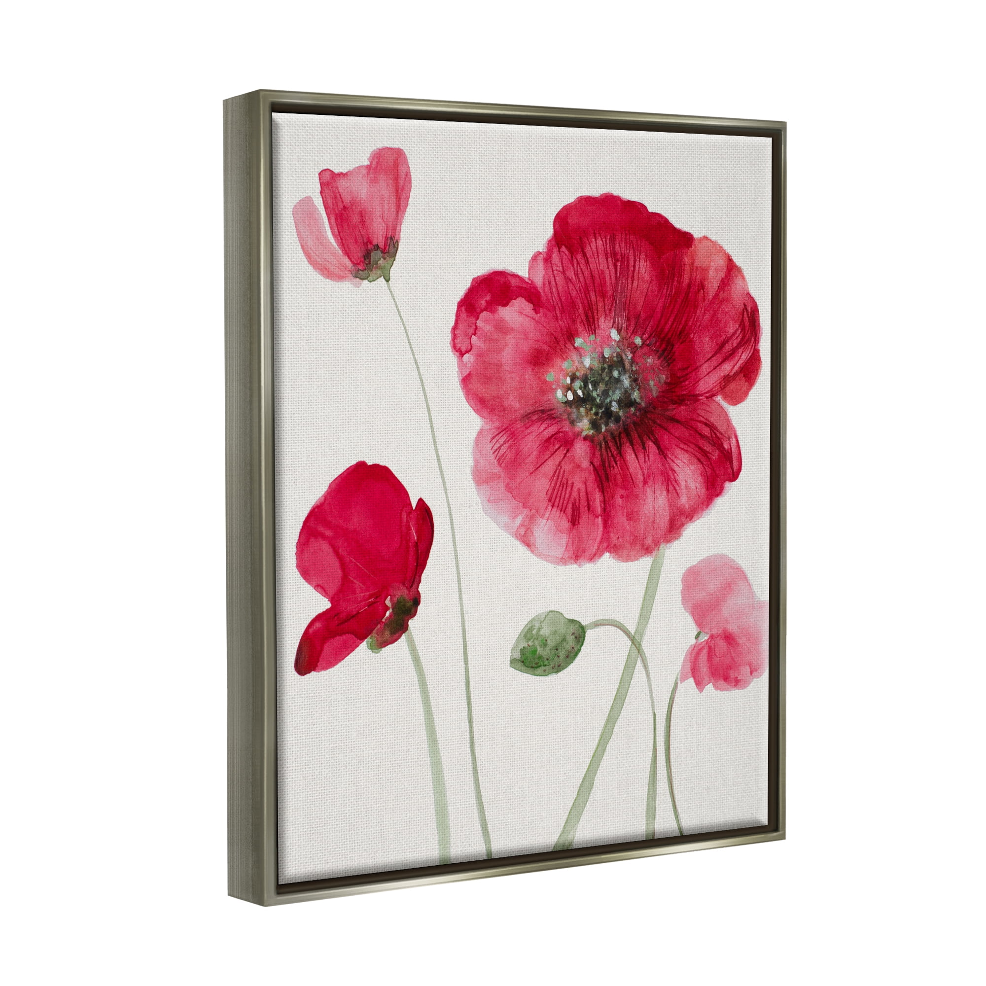 Stupell Bold Red Poppies Blooming Botanical & Floral Painting Gray Floater Framed Art Print Wall Art