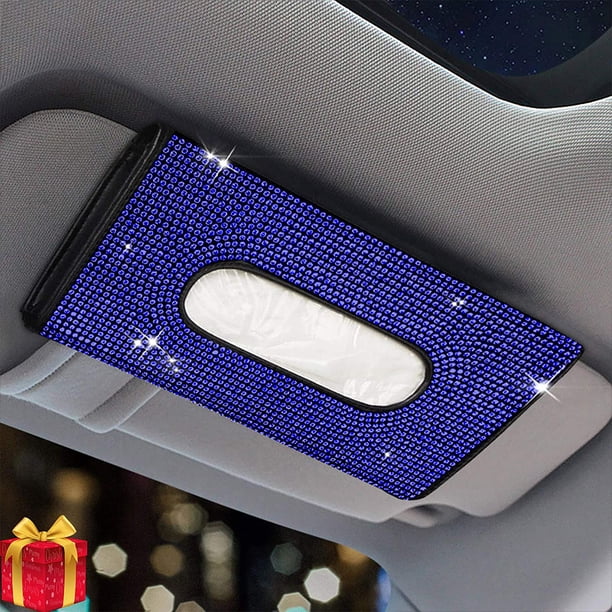 Soporte de caja de tejido de Bling Car, servilletero de pañuelos de visera solar del coche con diamante de cristal brillante Accesorios de coche Bling para mujeres (azul negro) oso de fresa Hogar