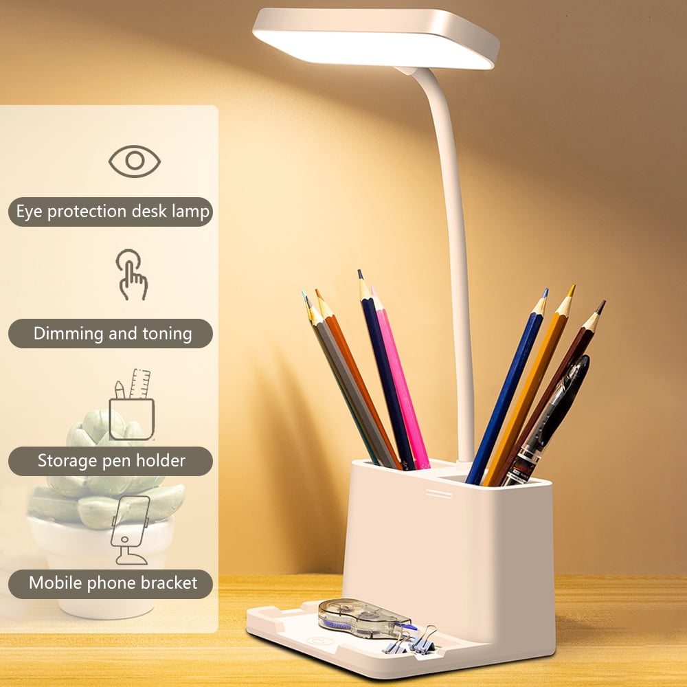 Niyofa LED Desk Lamp with Pen Holder, Rechargeable, Touch Control Eye-Caring, Flexible Gooseneck ,Bedside Table Lamp for Reading, Small Study Lamp for Kids, Home, Office, Dorm
