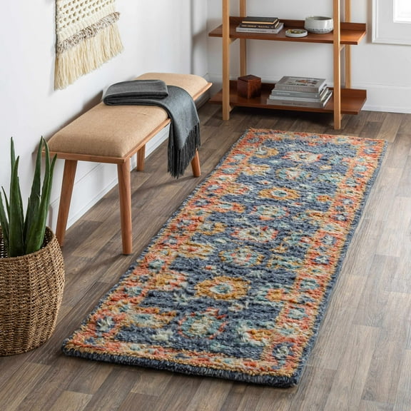 Hauteloom Ankara Wool Living Room, Bedroom Area Rug - Traditional - High Pile - Aqua, Brick Red, Burnt Orange - 2' x 3'