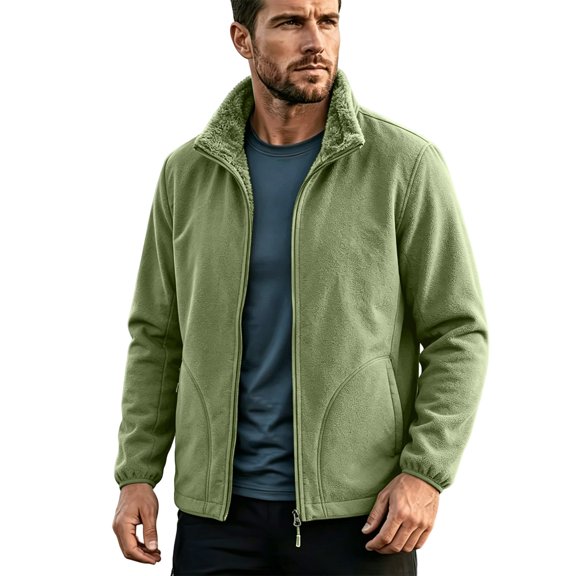 Jerdar Men's Reversible Sherpa Fleece Jacket Stand Collar Full Zip Up Double Sided Polyester Blend Solid Color Long Sleeve Warm Winter Casual Coat Outerwear