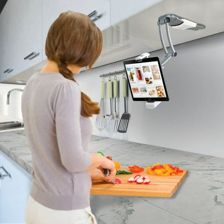 CTA Digital - 2-in-1 Kitchen Mount for Most Tablets - Silver