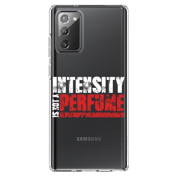 DistinctInk Clear Shockproof Hybrid Case for Galaxy Note 20 ULTRA (6.9" Screen) - TPU Bumper Acrylic Back Tempered Glass Screen Protector - Intensity Isn't A Perfume