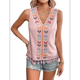 thumbnail image 1 of Camiseta Sin Mangas Informal con Cuello en V, Bordada y Estampado Gráfico para Mujer, Estilo Bohemio, con Dobladillo con Borlas. Rosa L, 1 of 9