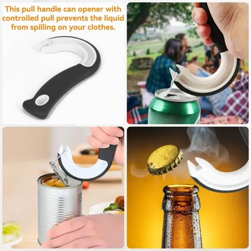 Portable J-Shaped Easy Grip Tin Openers Kitchen Non-Slip Jar Opener Lid Opening Tools Ring Pull Can Opener Multifunctional