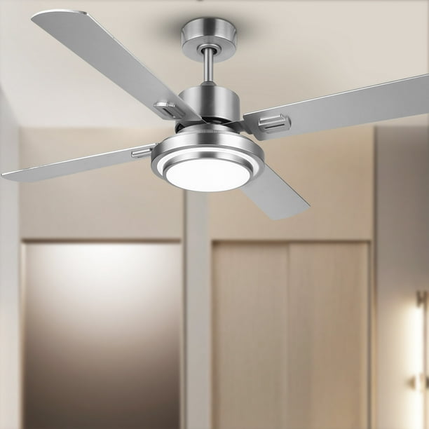Preenex 52 Inch 4 Blades Ul Listed Ceiling Fan Light Brushed Nickel Finish W 15w Led Remote Silver, Bathroom Exhaust Fan With Light And Heater Bunnings