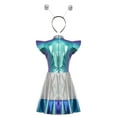 thumbnail image 3 of Linjinx Girls Alien Astronaut Outfit Sparkly Metallic Dance Dress with Alien Headband Kids Outer Blue 8, 3 of 7