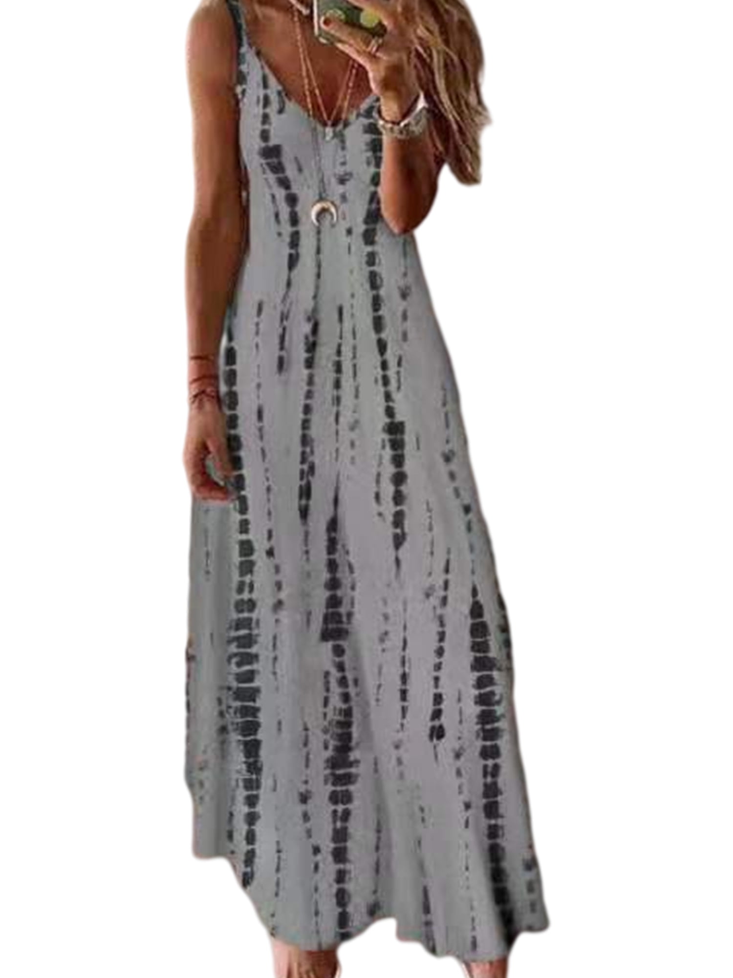 Maxi Dresses for Women Casual,Womens Tie Dye V Neck Sleeveless Split Long Maxi Dress Casual Summer Beach Sundress 