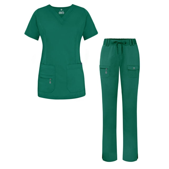 Adar Uniformes Ensemble de Sarrau pour Femmes - Haut à Col en V Amélioré/pantalon à Multiples Poches