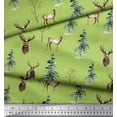 thumbnail image 3 of Soimoi Green Rayon Fabric Deer & Tree Watercolor Print Fabric by the Yard 58 Inch Wide, 3 of 3