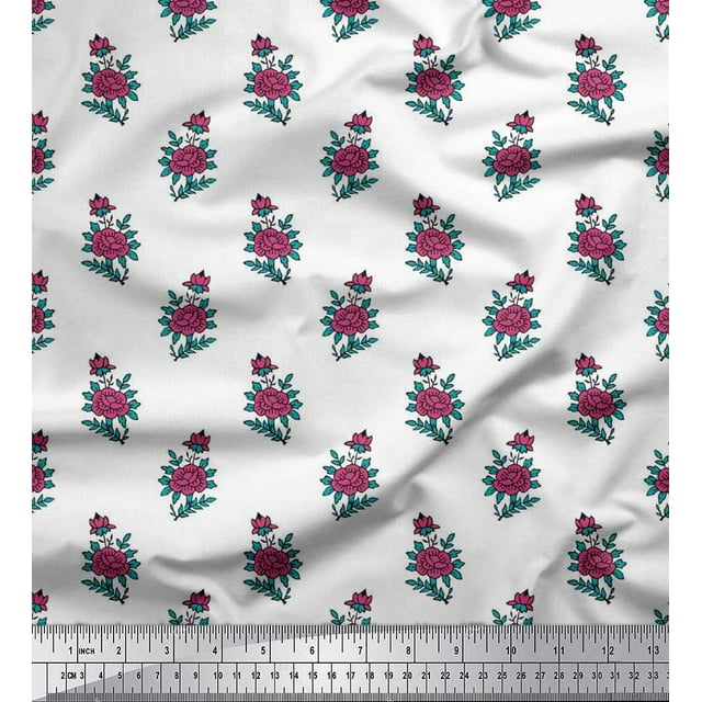 Soimoi Polyester Crepe Fabric Leaves & Floral Block Print Fabric by Yard 42 Inch Wide