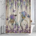 thumbnail image 2 of Purple Floral Shower Curtain for Bathroom, Spring Flowers Bicycle Butterfly Vintage Letter Paper Waterproof Cloth Fabric Bathroom Accessories Set with 12 Rust Proof Plastic Hooks, 48"x72", 2 of 9