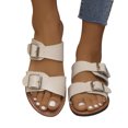 thumbnail image 4 of Xfvqtps Slide Sandals Women Flat Buckle Decoration Open Toe Non Slip Breathable Summer Beach Sandals Beige, 4 of 9