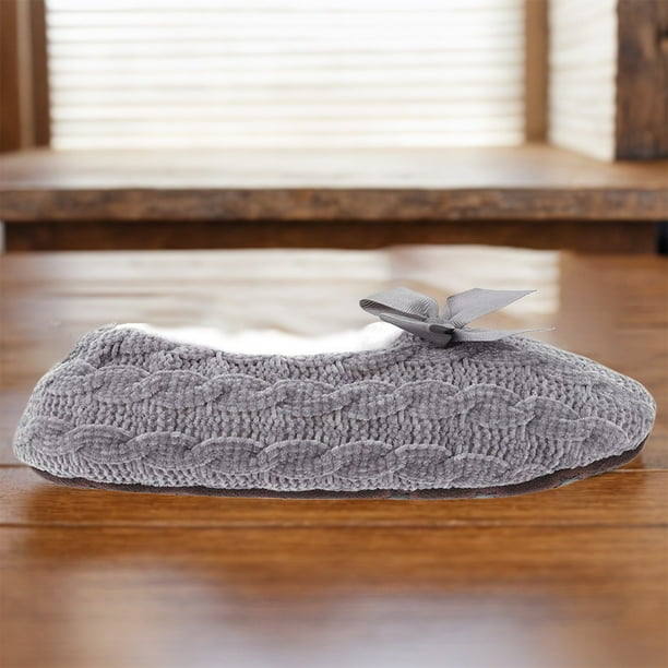 Calcetines tipo bailarina, zapatillas de casa de punto antideslizantes con lazo, zapatos cálidos de invierno para interiores, cómodas zapatillas de casa para mujer